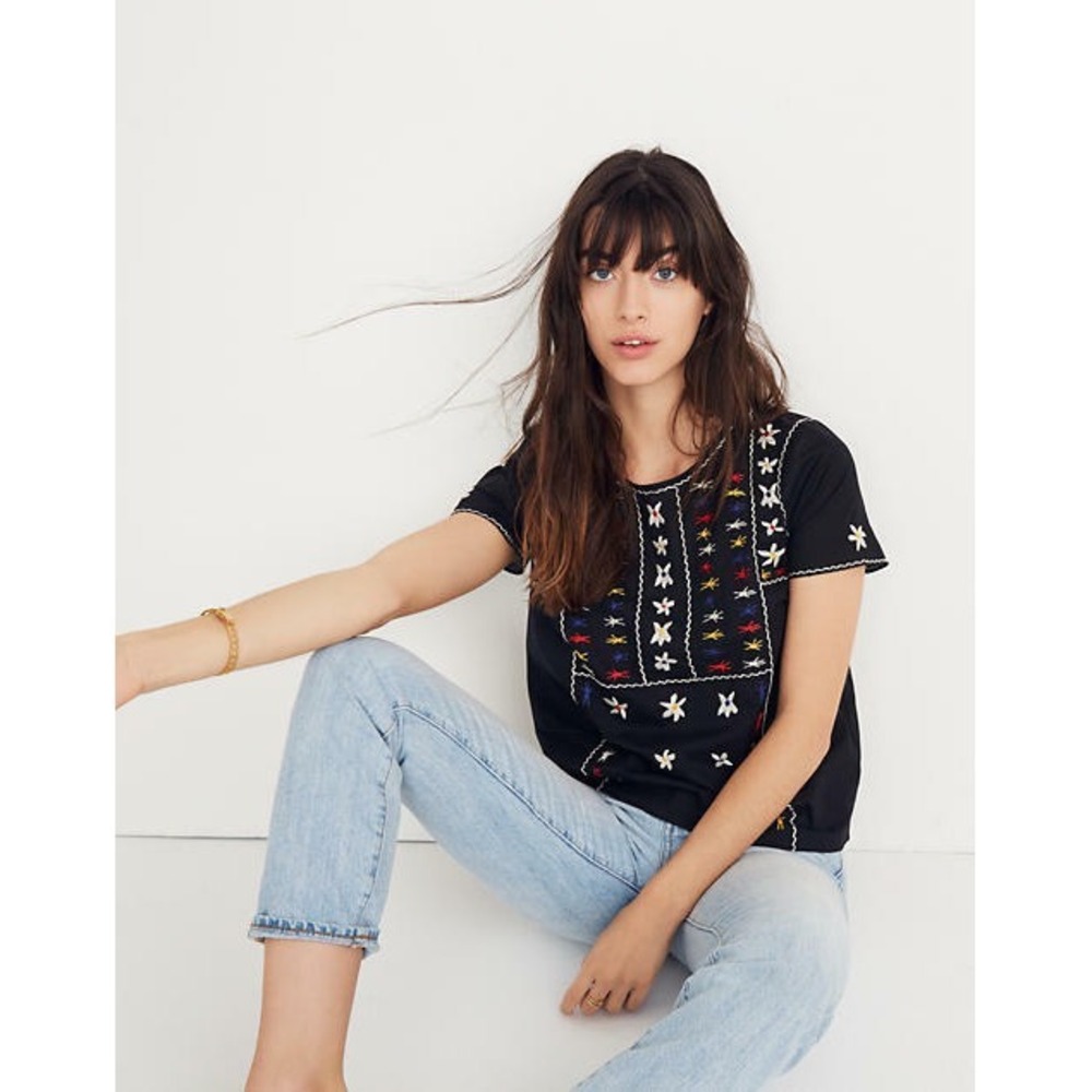 NWT $82 MADEWELL EMBROIDERED TIE BACK CUTOUT TOP BLOUSE SHIRT HIPPY X-SMALL 4-6